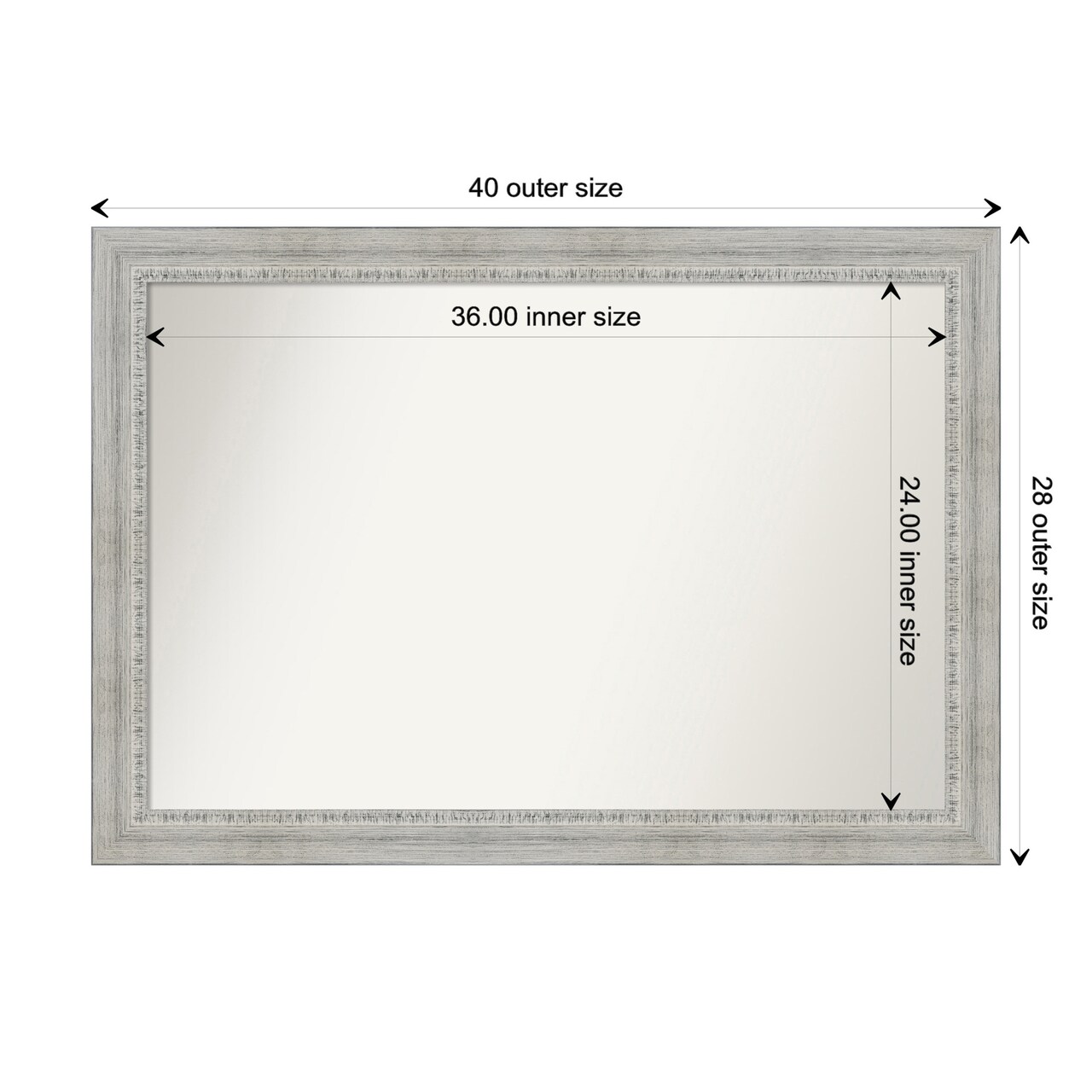 Amanti Art Non-Beveled Wood Wall Mirror, Distressed Rustic White Wash Frame